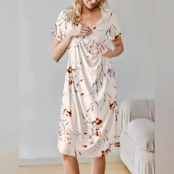 Ekouaer Short Sleeve Floral Maternity Nursing Dress - Medium - Picture 7 of 11